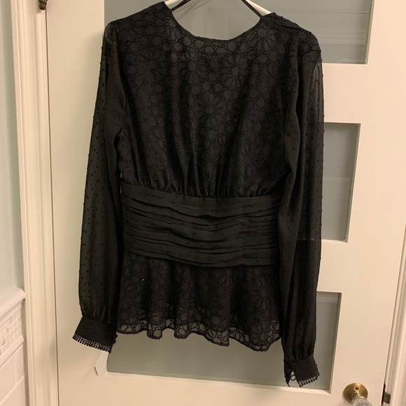 Black, polyester embroidered shear blouse. - Picture 2 of 5